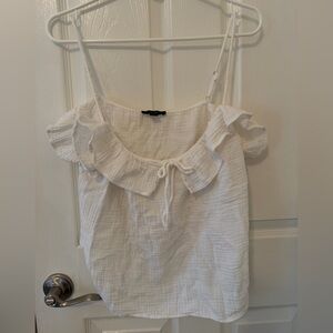 J. Crew White Ruffle Tie-Front Spaghetti Strap Cami